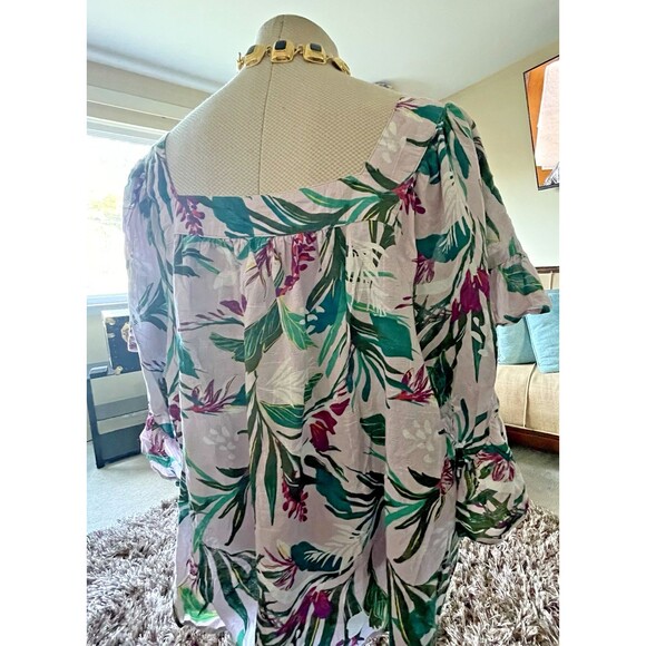 3X (24W-26W) Terra & Sky Woman's Plus Size Short Sleeve Peasant Top Lilac Ruffle - Picture 9 of 11